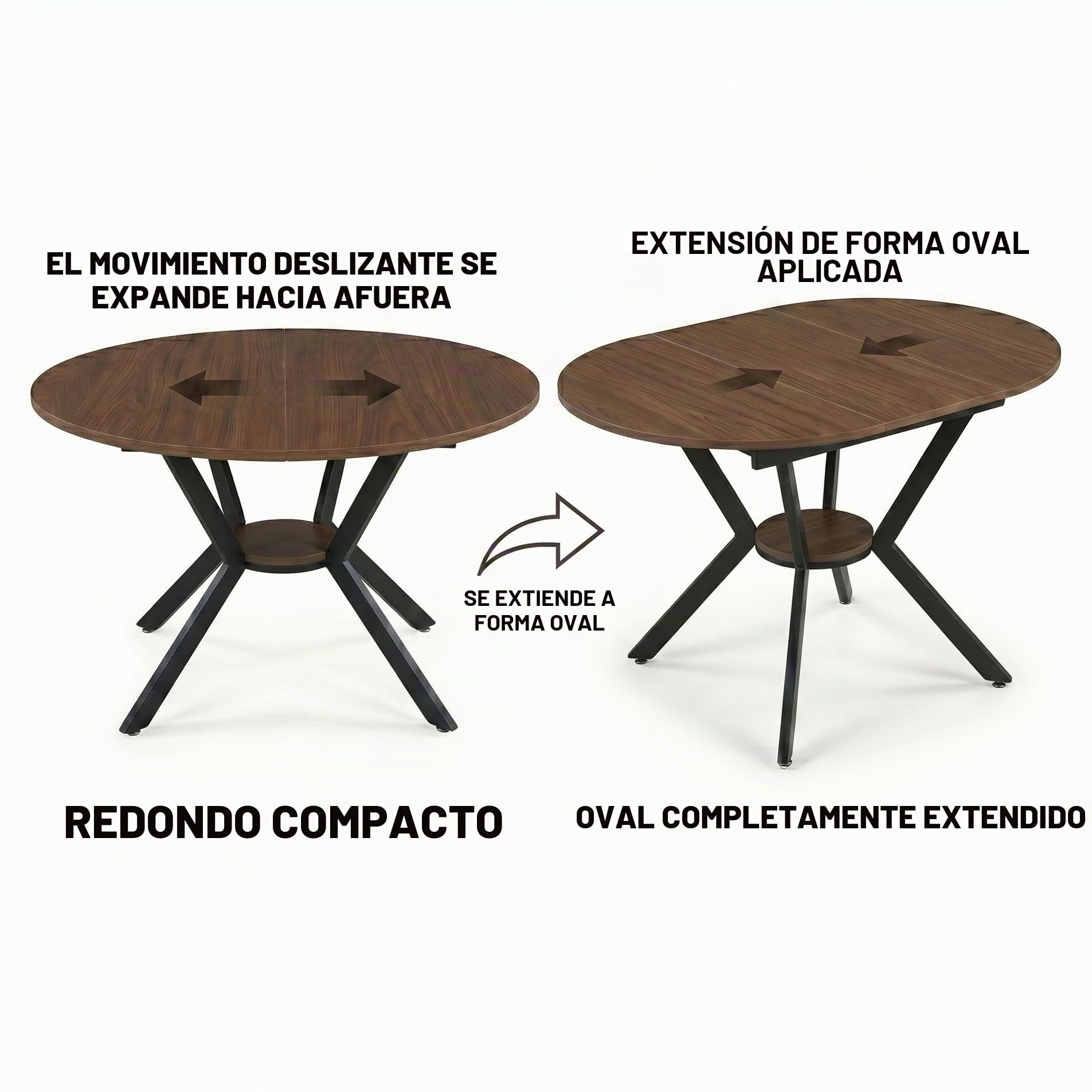 Mesa de comedor extensible que ahorra espacio, 100/140 x 80 cm. Diseño redondo, adecuado para 4 – 8 personas, estructura de metal, estable y fácil de limpiar, ideal para comedor y cocina (color nogal