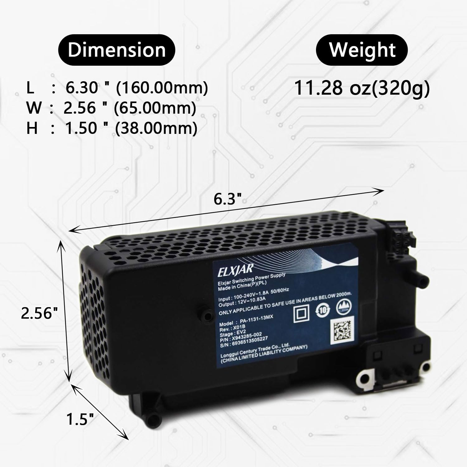 elxjar Internal Power Supply AC Adapter PA-1131-13MX Replacement for Xbox One S Slim 1681 N15-120P1A 220W PSU Compatible with X943284-004 X943285-004 X943285-005