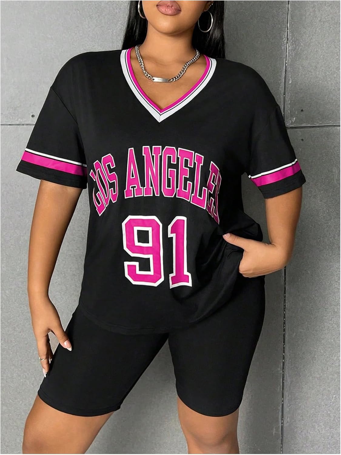 SOLY HUX Women's Plus Size Jersey Shirts Letter Number Graphic Tees V Neck Short Sleeve Loose Y2k Tops - Image 5