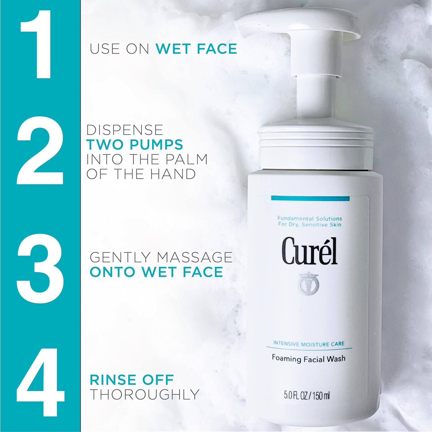 Curél Foaming Daily Face Wash, Hydrating Facial Cleanser for Dry, Sensitive Skin, pH-Balanced and Fragrance-Free for Sensitive Skin Care, 5 Ounces (Step 2 of 2-Step Skincare) : Beauty & Personal Care