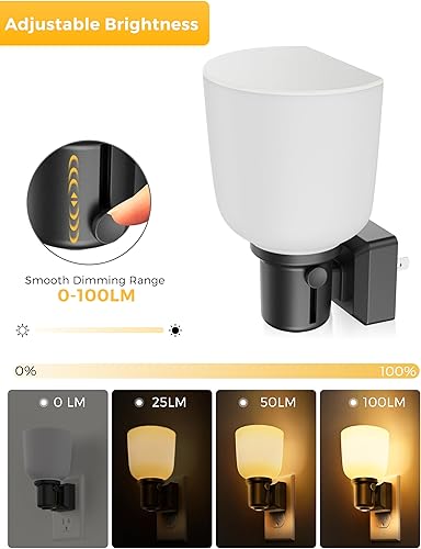 Miniatura 4 de LOHAS - Luces LED nocturnas enchufables a la pared, paquete de 2 luz nocturna regulable, brillo ajustable de 0-100 lúmenes, sensor de atardecer a