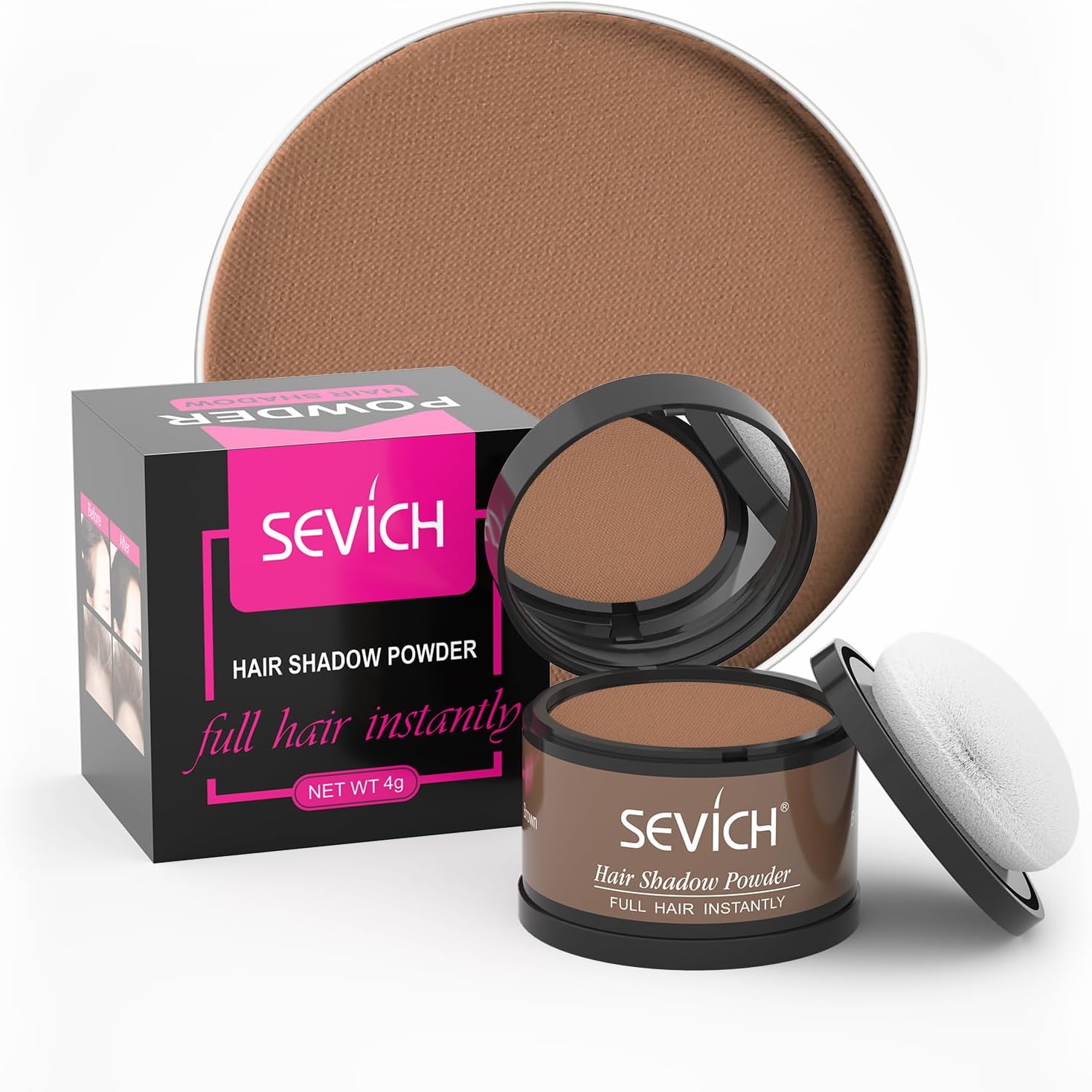 Sevich Hairline Powder，Instantly Conceals Hair Loss, Root Touch up Powder, Hair Shadow Toppers for Women & Men, Touch Up for Thinning Gray Hair, Windproof & Sweatproof, Brown
