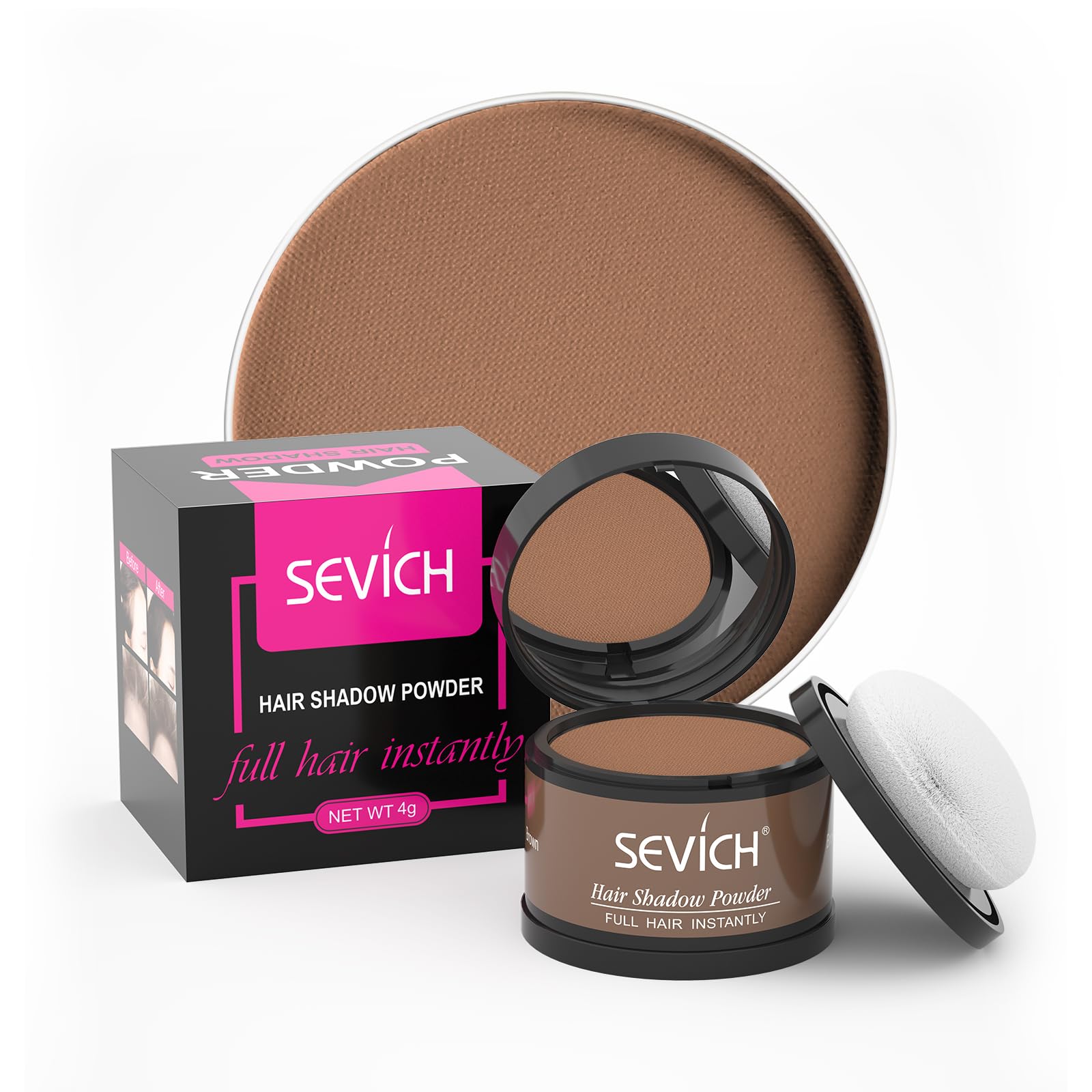 SEVICHHairline Powder,Instantly Conceals Hair Loss, Root Touch up Powder, Hair Shadow Toppers for Women & Men, Touch Up for Thinning Gray Hair, Windproof & Sweatproof, Brown