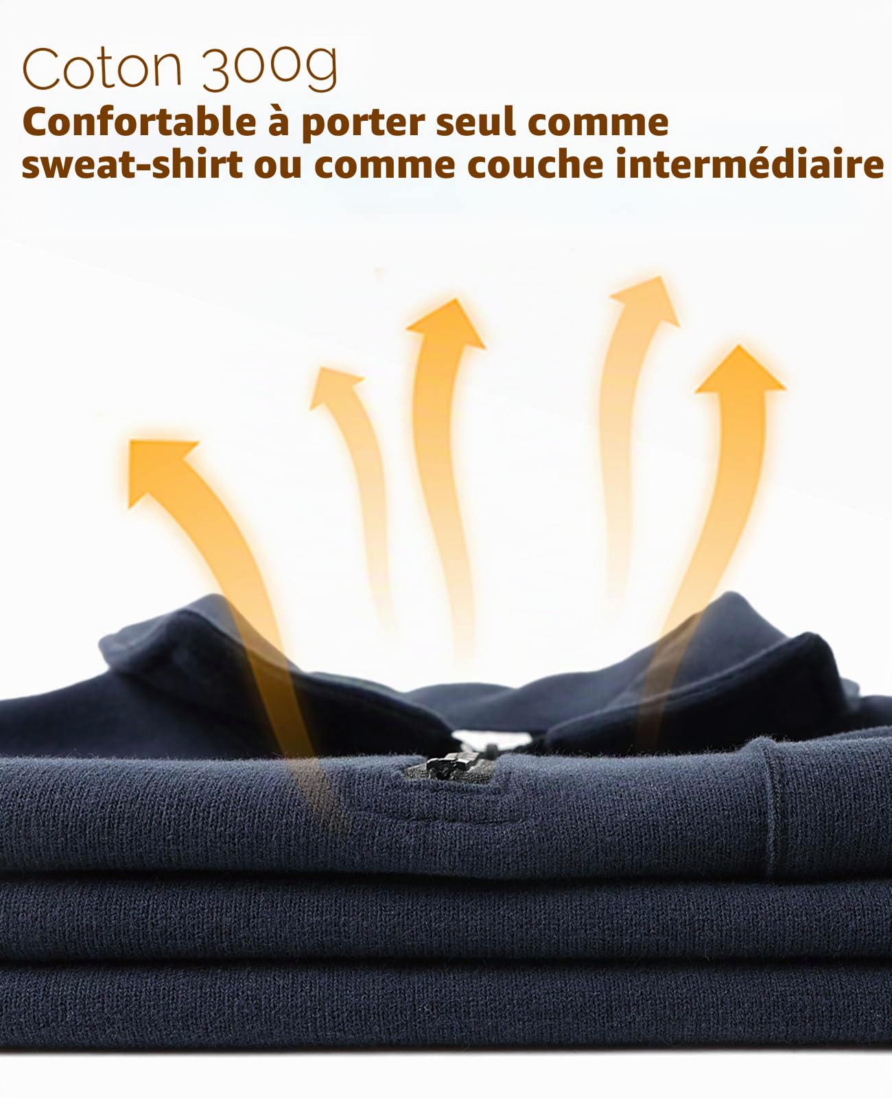 Homme Sweatshirt en Micro Fleece Polaire à Manches Longues Chaud Maillot de survêtement et Fermeture éclair French Terry Sweat Coton Pull-Over Automne Hiver