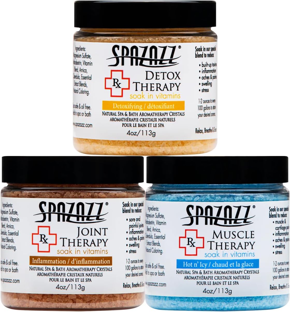 Spa & Hot Tub RX Therapy Muscle Detox Joint Bundle 3 Pack Gift Set – Spazazz Therapeutic Mineral Dead Sea Bath Salt Crystals Collection Spa & Hot Tub RX Therapy Muscle Detox Joint Bundle 3 Pack Gift Set – Spazazz Therapeutic Mineral Dead Sea Bath Salt Crystals Collection