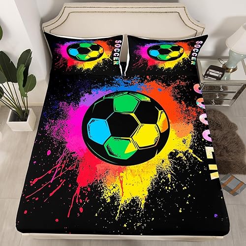 Miniatura 8 de Juego de sábanas de fútbol para niños y niñas juego de sábanas de bandera estadounidense juego de ropa de cama con bandera a rayas negras y blancas