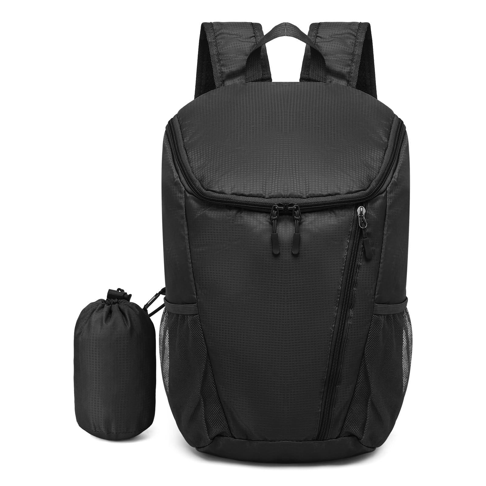 SUIKIHUM Hiking Backpack, 20L Packable Daypack for Men Women, Nylon with Adjustable Straps, Lightweight Waterproof Outdoor Camping Travel, Black