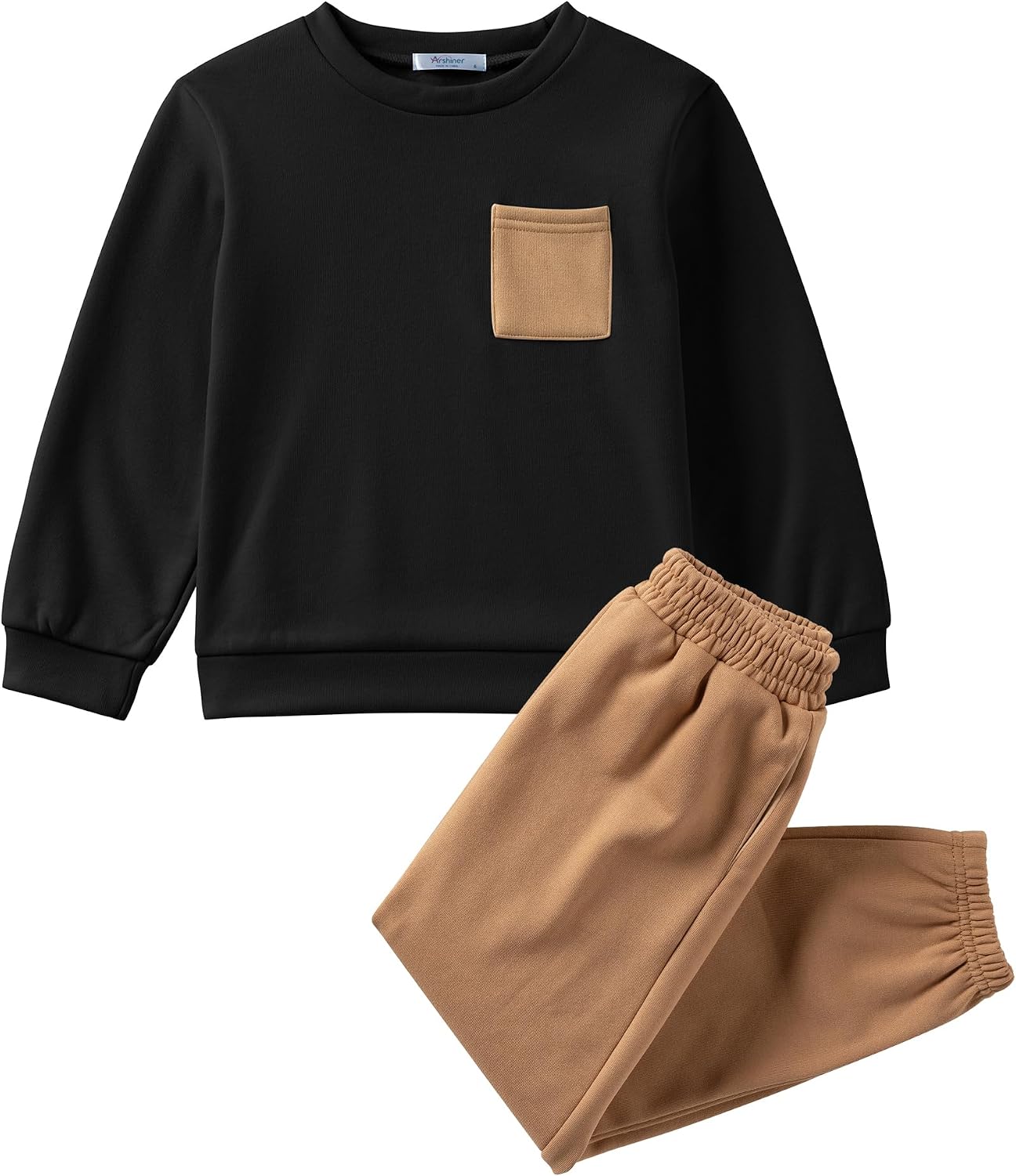 Arshiner Toddler Boys’ Fleece Colorblock Sweatshirt and Jogger Set Fall Winter Clothes Size 3t - Black/Brown