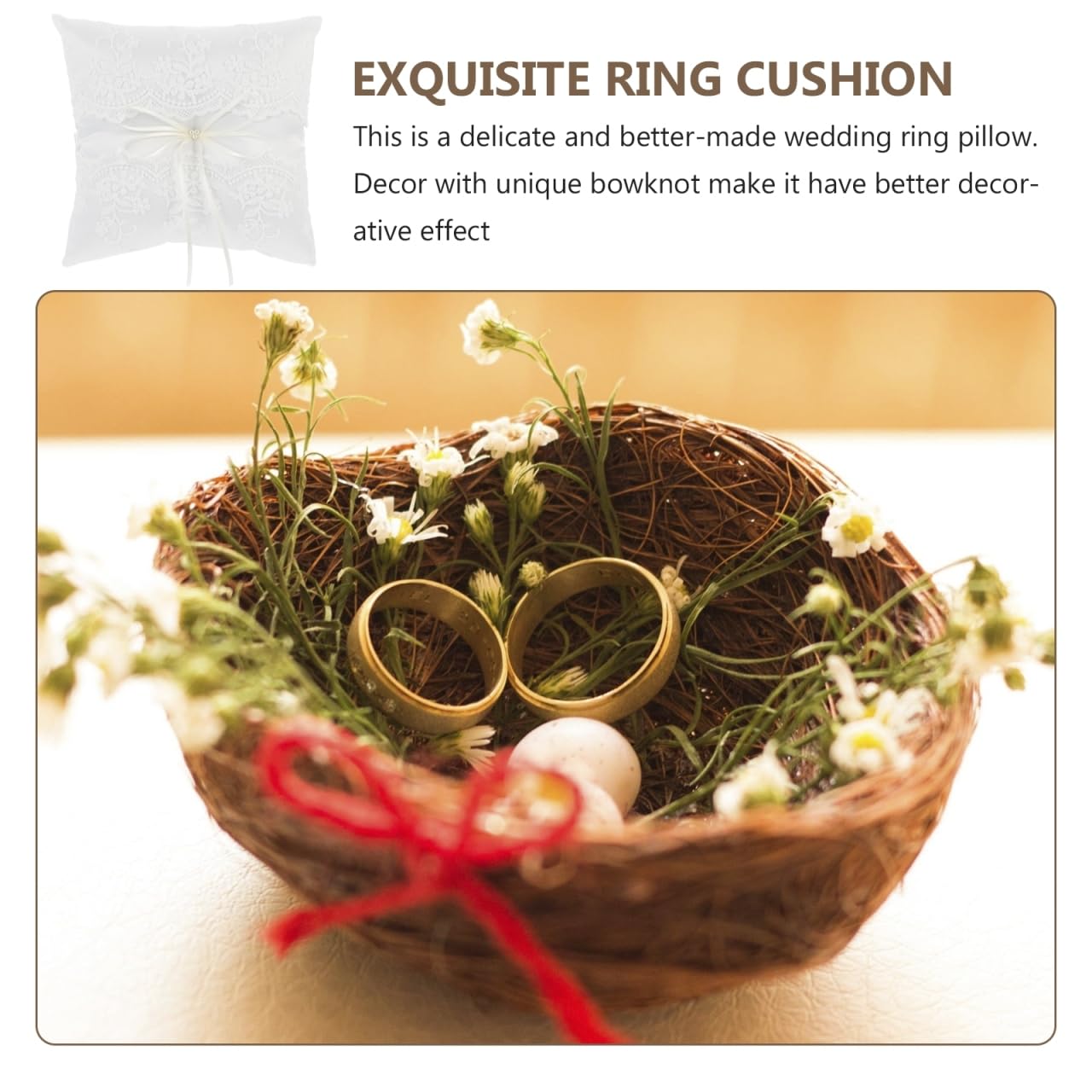 Ringkissen Hochzeit Aus Satin Mit Bögen Und Schleifen Design Romantisches Ringhalter Kissen Für Trauringe Und Verlobungsringe 7.48X7.48 Zoll Kompakt Wiederverwendbar