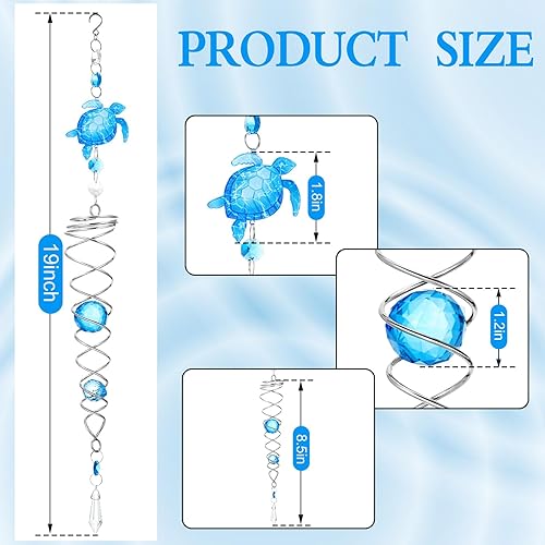 Miniatura 2 de Juexica Tortuga marina de 19 pulgadas, regalo para adorno de Navidad, cola en espiral, hilandero de viento, atrapador de sol, bola de observación de