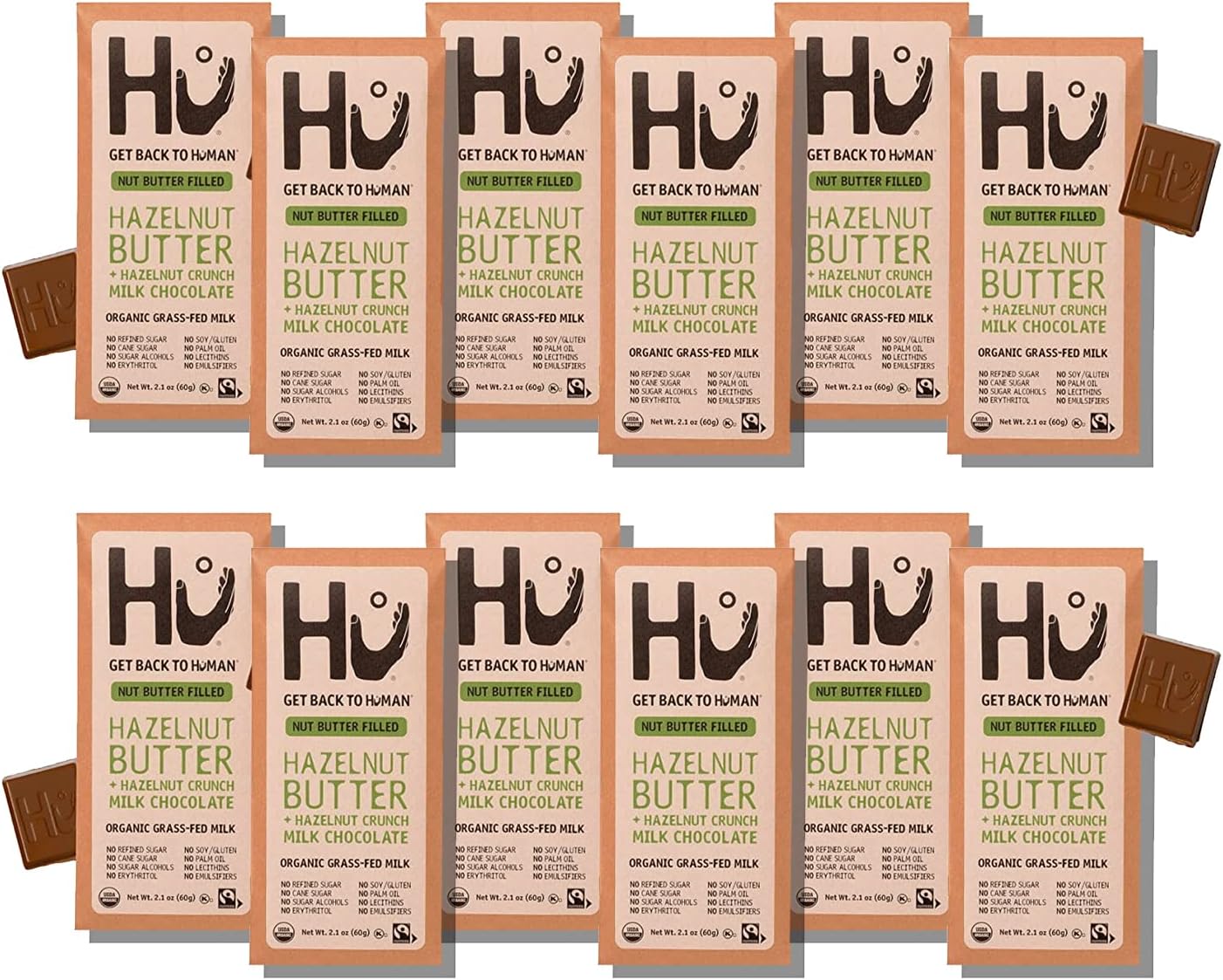 Grass-Fed Milk Chocolate Bars Hazelnut Butter | Natural Ingredients, Organic Milk, Gluten Free, Paleo, Non GMO, Fair Trade Delicious Chocolate | 12 Pack | 2.1oz Each
