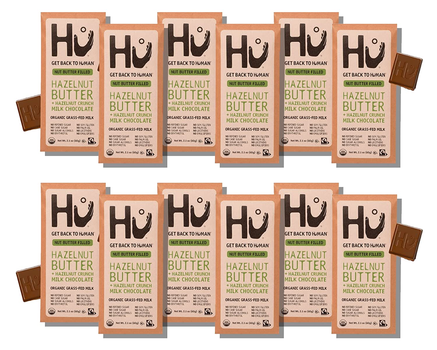 Hu Grass-Fed Milk Chocolate Bars Hazelnut Butter | Natural Ingredients, Organic Milk, Gluten Free, Paleo, Non GMO, Fair Trade Delicious Chocolate | 12 Pack | 2.1oz Each