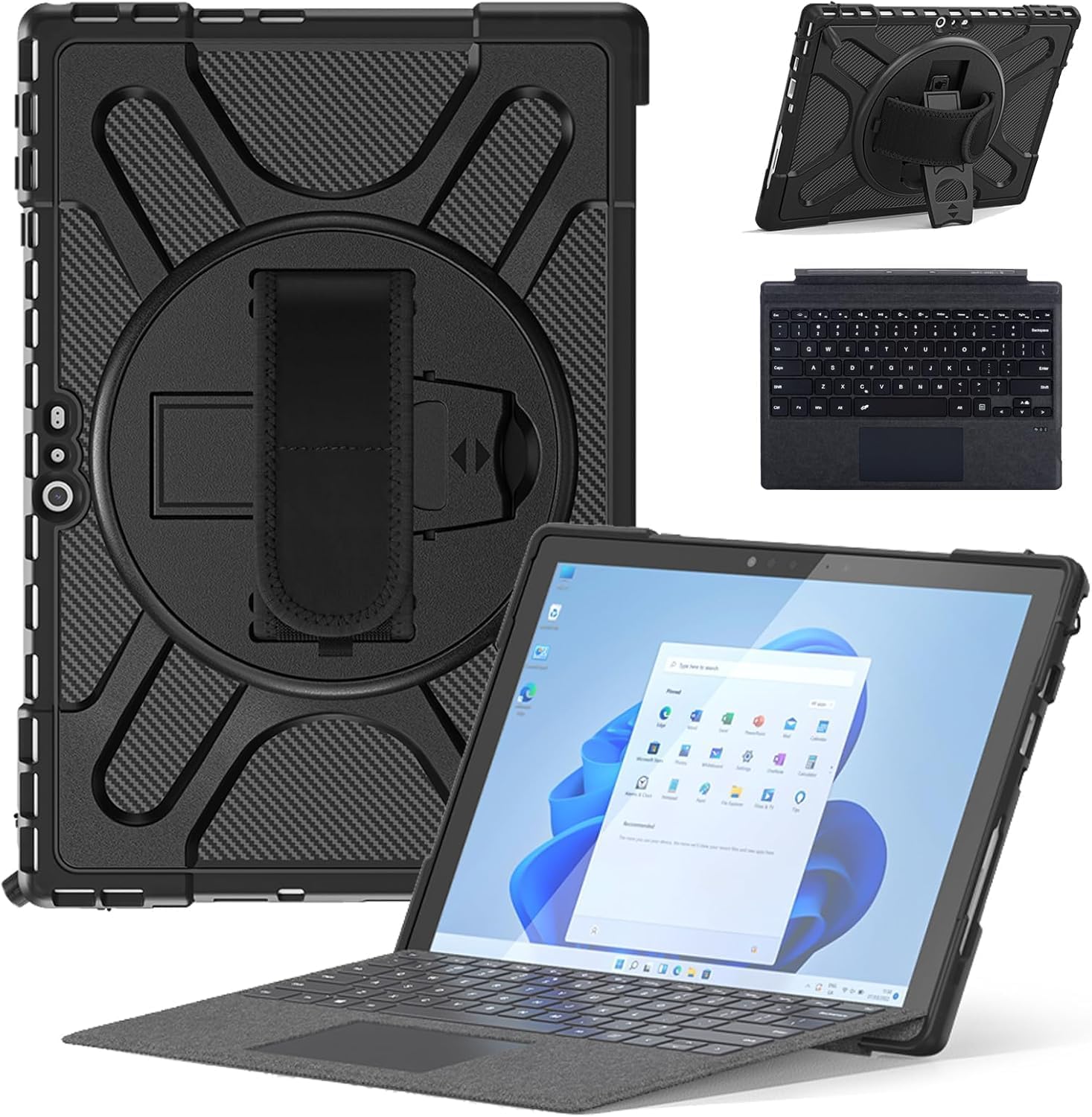 Junfire Surface Go Case with Keyboard - Protective Case for Microsoft Surface Go 4 (2023)/Surface Go 3 (2021)/ Surface Go 2 (2020) with Hand Strap/Kickstand & Keyboard-Black