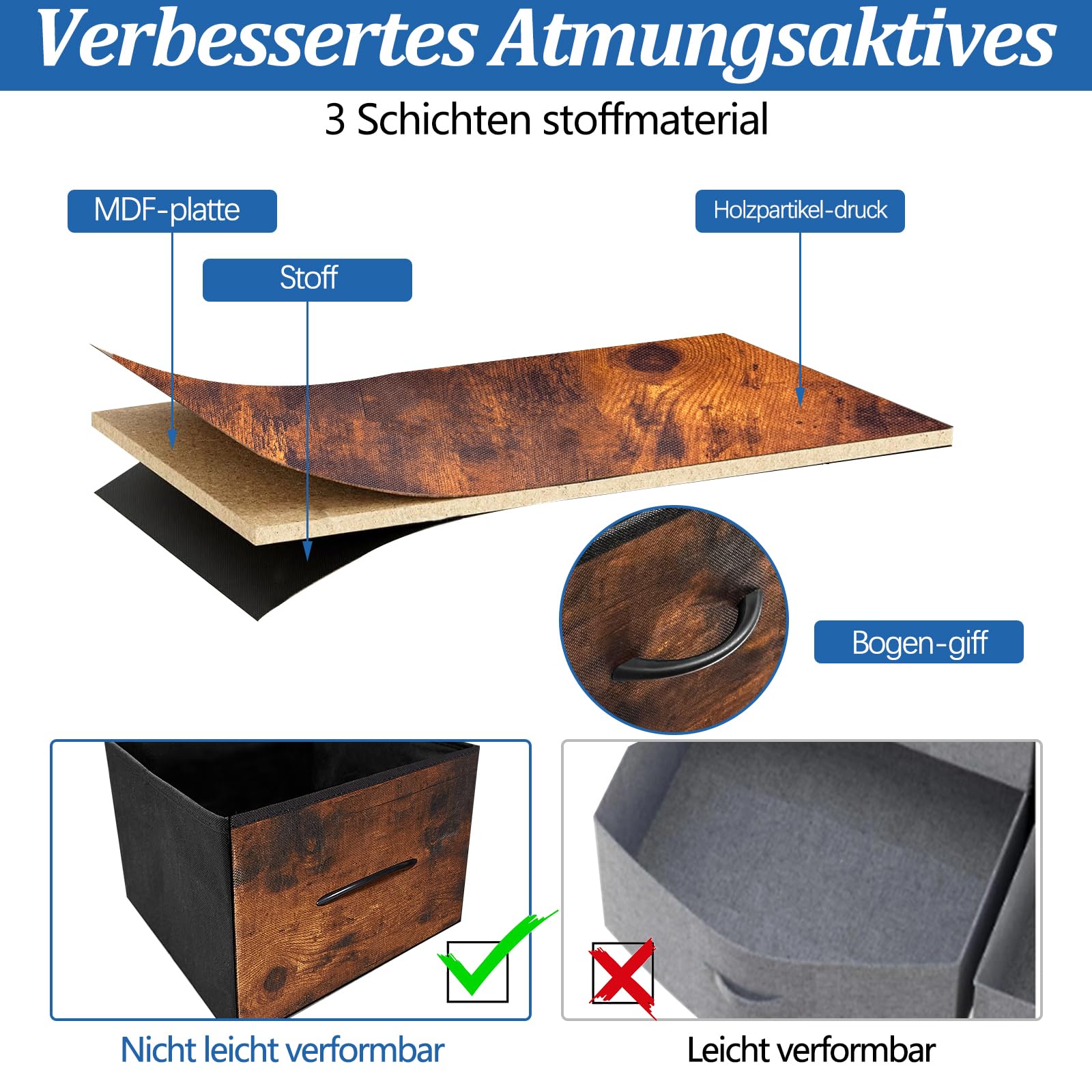 Kommode mit 9 Schubladen aus Stoff, Kinderzimmer Organizer für Schlafzimmer, Aufbewahrungsturm mit Schrank Metallrahmen Holzplatte, Vintagebraun-Schwarz