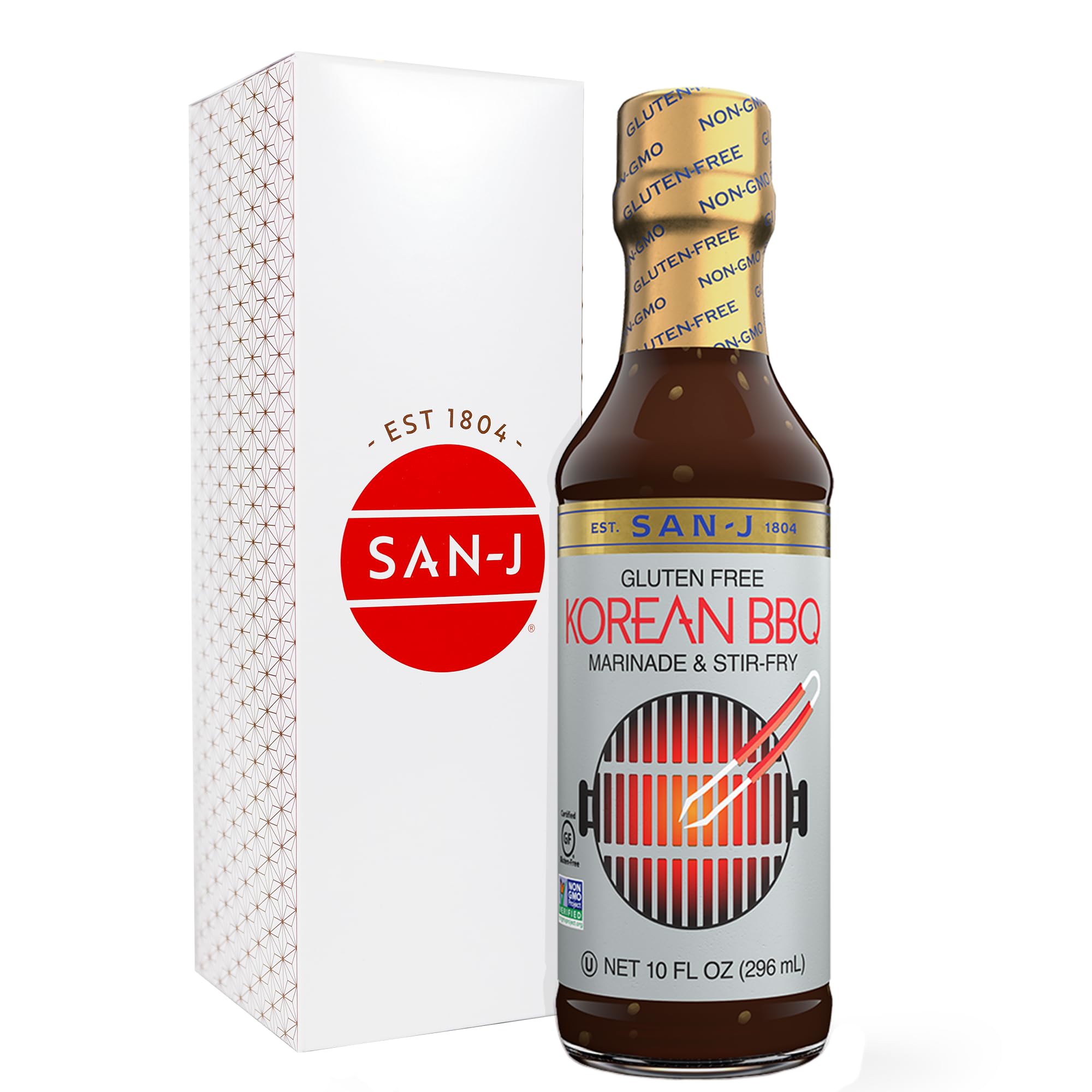 San-J - Gluten Free Korean BBQ Sauce - Bold and Savory Sauce for Cooking - Non-GMO - 10 oz. Bottle