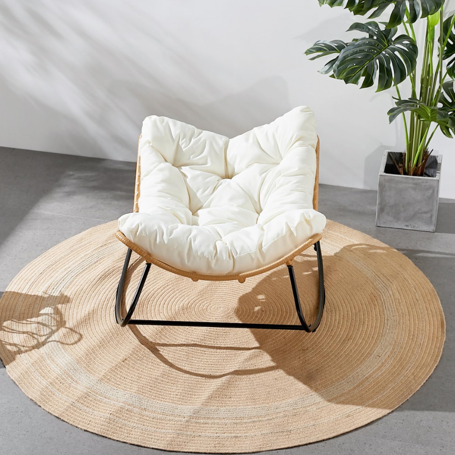 Fauteuil à Bascule CANGGU Résine Tressée Naturel 116cm
