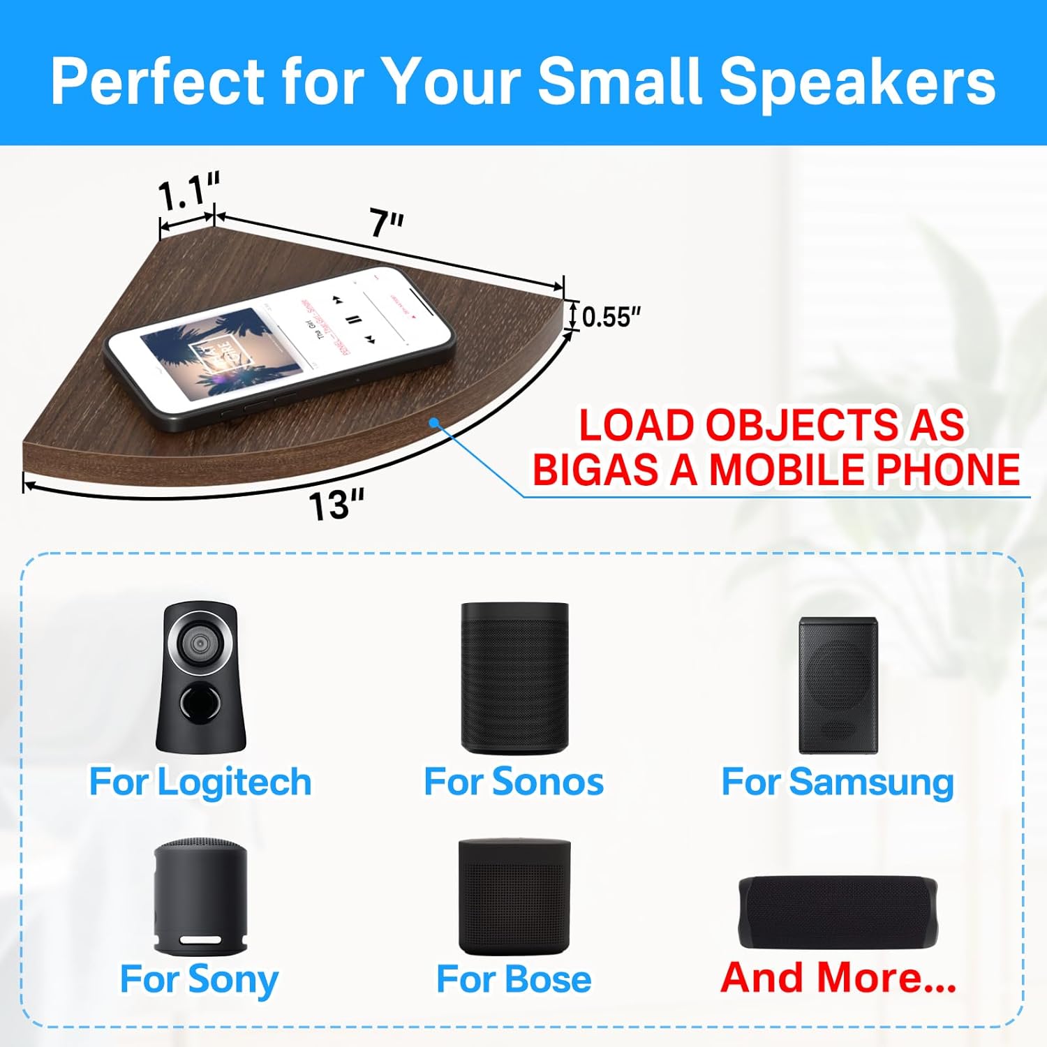 Corner Speaker Shelf for Small Speaker Wall Mount, Wooden Floating Speaker Shelf for Samsung, Sony, Bose, JBL, LG Speaker Wall Mount - Corner Speaker Mount for Most of Satellite Speakers, Set of 2