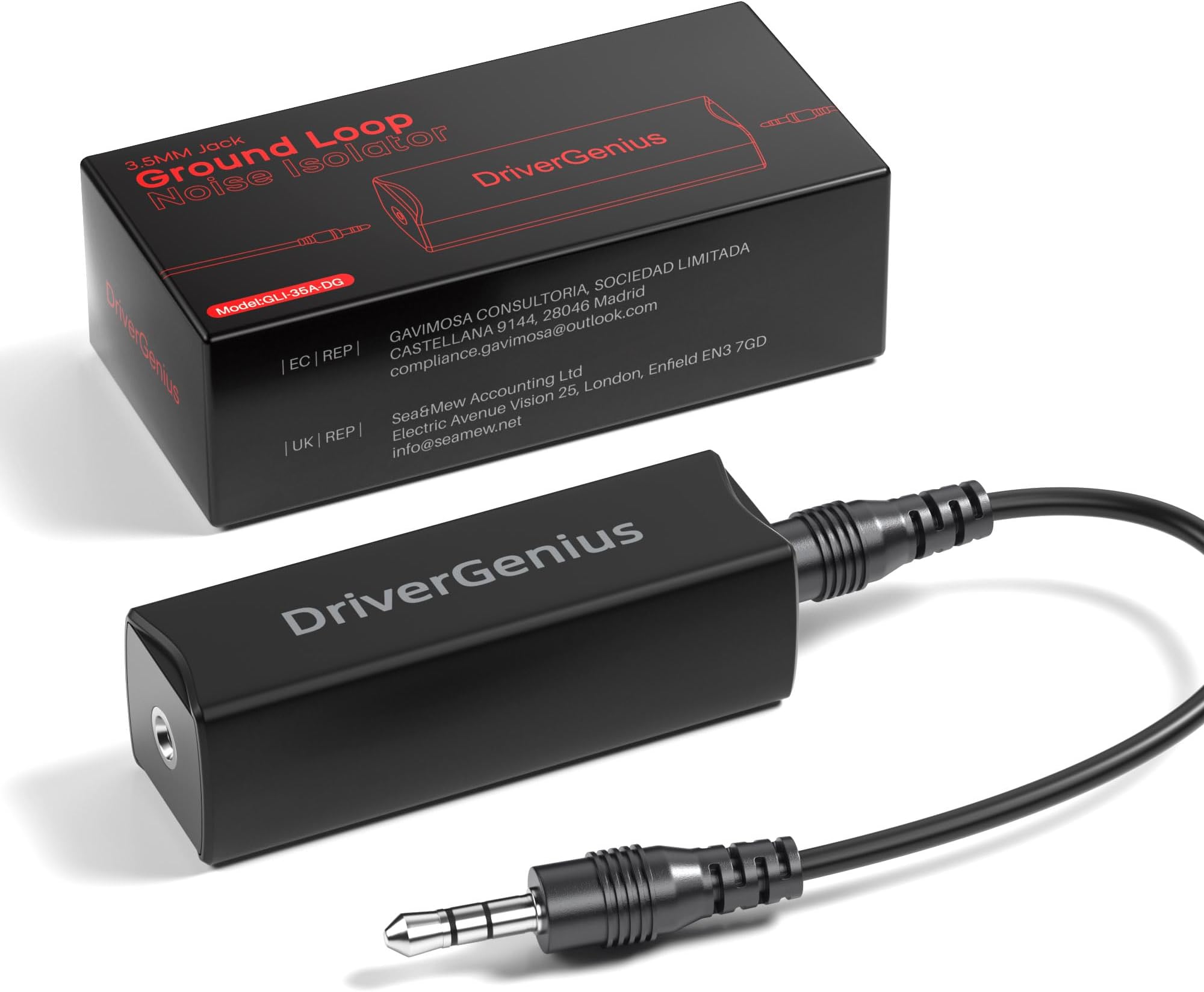 DriverGenius HumShield 3.5mm Ground Loop Noise Isolator | Passive TRS Audio Noise & Hum Eliminator for Car Audio, Home Hi-Fi & Desktop Speakers, Female-to-Female Connection