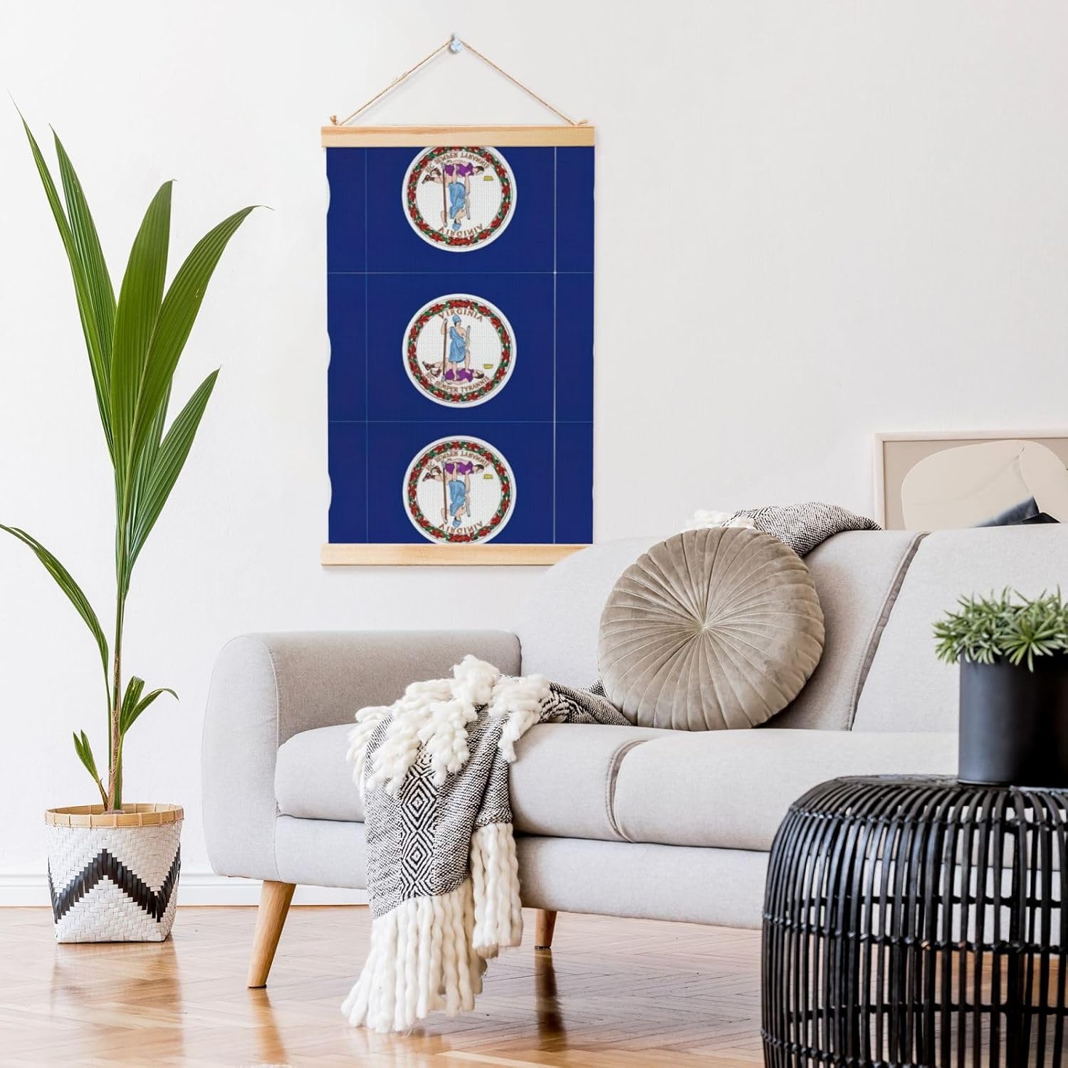 Virginia State Flag Print Poster Hanger,Hanging Poster, Poster Frame,Wood Poster Hanger, For Wall Hanging