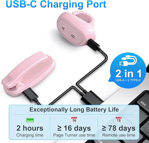 2 Clips Page Turner for Kindle Remote Control, Ring Ereader Button Clicker