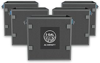 AC Infinity Square Heavy Duty Fabric Pots, 3 Gallon Aeration Reusable Grow Bags 5-Pack with 500G Thick Nonwoven Fabric and Plant Stake Loops, for Garden Growing Fruits, Vegetables, and Flowers