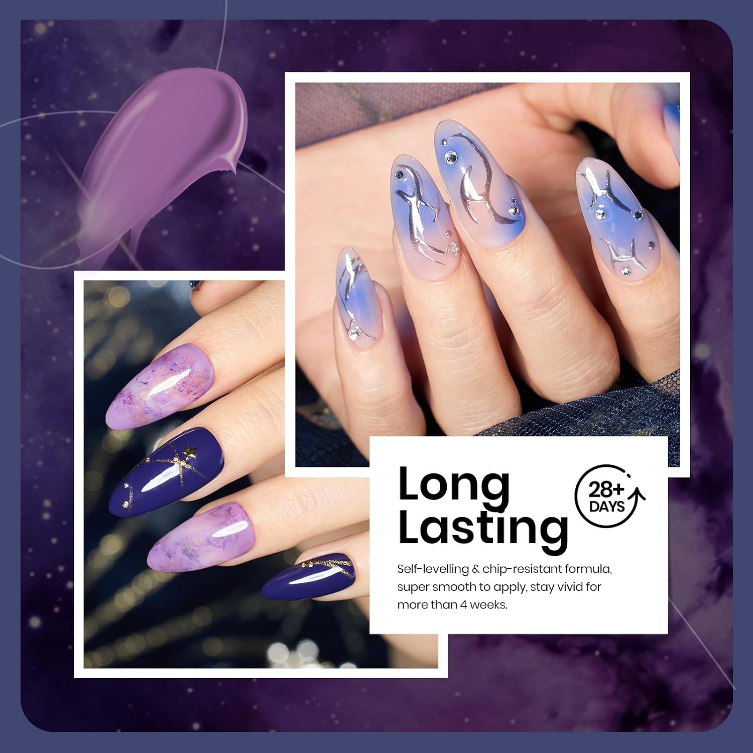 Beetles Purple Gel Polish Set, 6Pcs Purple Blue Gel Polish Silver Glitter Nail Gel Lost Universe Soak Off UV LED Nail Lamp Manicure DIY Home Gift for Women