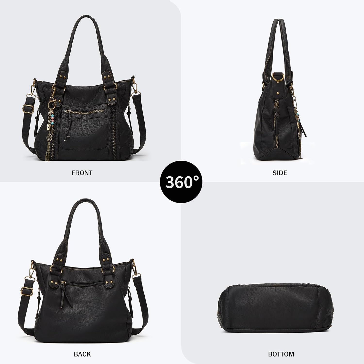 Worldlyda Crossbody Bags for Women Large Tote Soft Leather Purses Washed Y2K Hobo Vintage Handbag Shoulder City Bag - Image 3