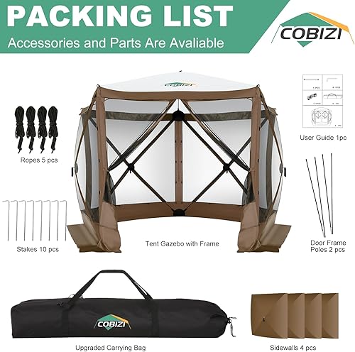 Miniatura 8 de COBIZI Tienda de campaña de 10 x 10 pies para camping, toldo de camping desplegable con paredes laterales, tienda de campaña portátil al aire libre