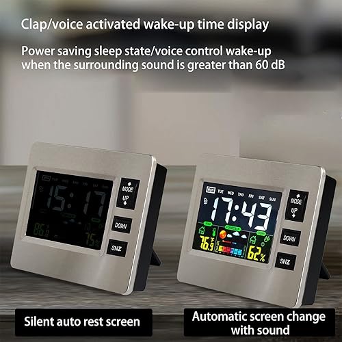 Miniatura 3 de Reloj despertador digital con pantalla LCD del clima pantalla de temperatura y humedad alarma de repetición recordatorio electrónico de gestión del