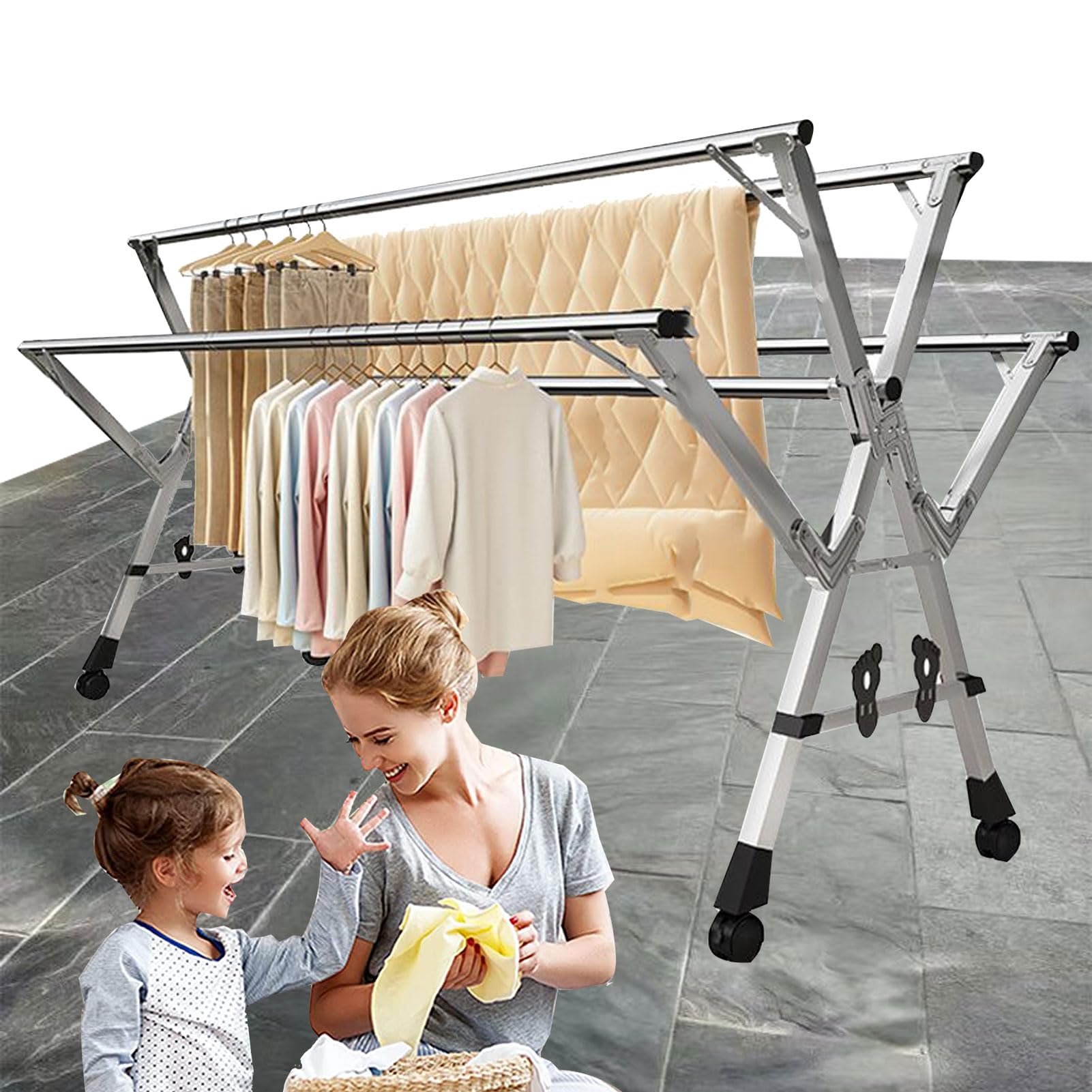 Tendales De Ropa Plegable Vertical, Tendedero De Ropa Exterior para Balcon, Clothes Drying Rack con Ruedas para Interior Y Exterior, Tendedero Ropa Acero Inoxidable (240cm/95in)