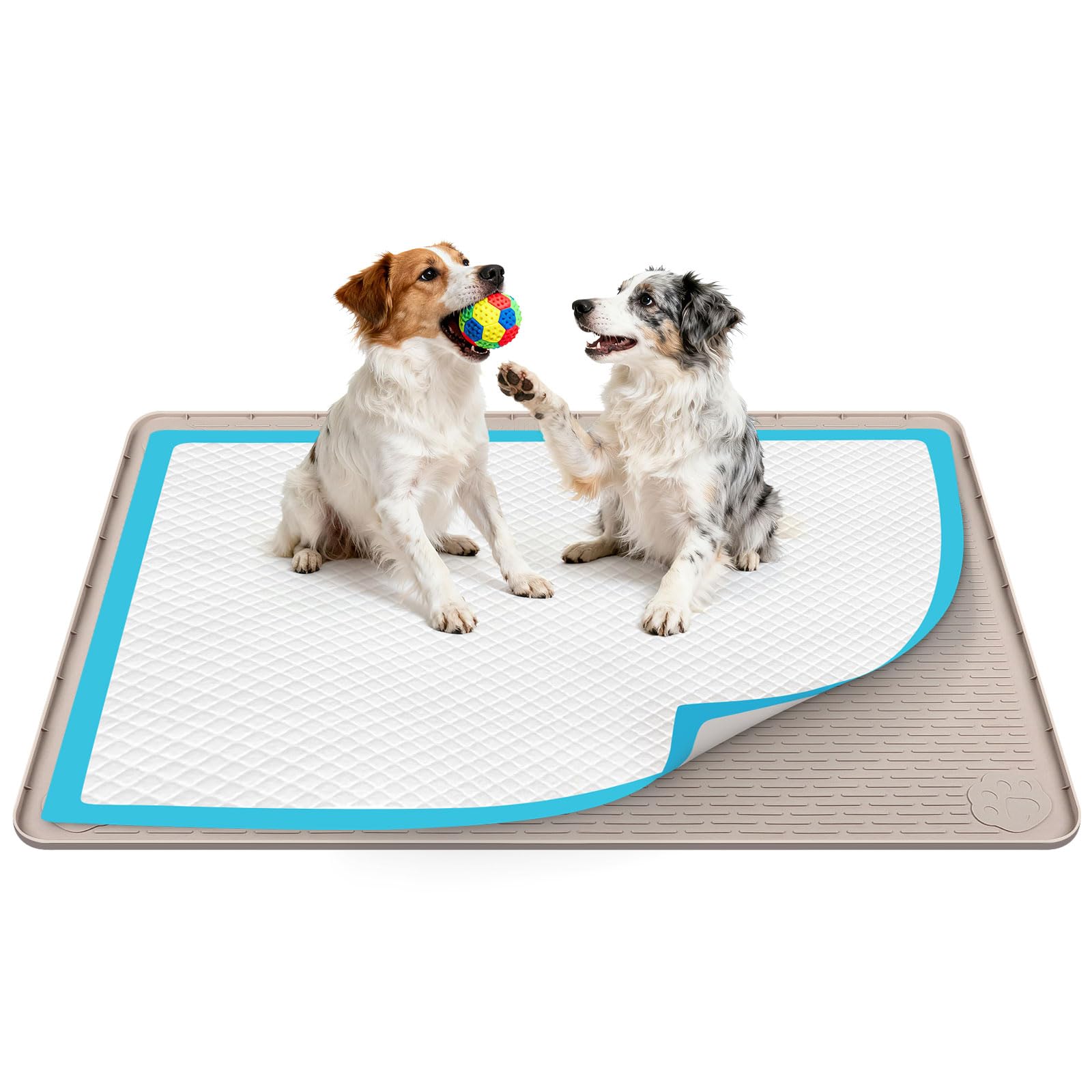 Kalolary 40" x 28" Pee Pad Holder, Silicone Dog Puppy Pad Holder Silicone Dog Toilet Holder Reusable Puppy Pee Pad for Dog Training Leak Proof Raised Edge Dog Potty Tray (Khaki)