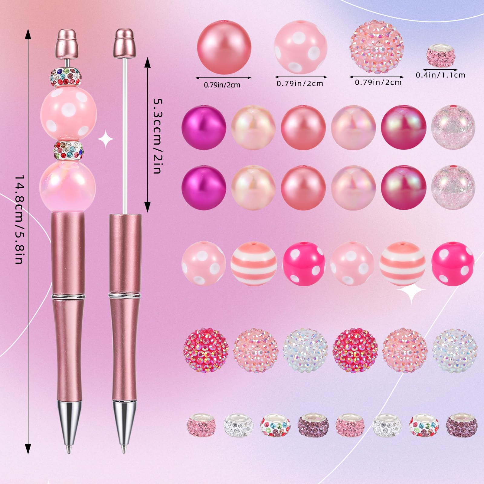 WEWAYSMILE 12 Set Beaded Pens Kits Silicone Beads For Pens DIY Cartoon Bead Pen Various Silicone Beads Spacer Beads Suitable For Office School Gift Handicraft Office Supplies(Pink Series) - Image 2