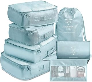 7 Pcs Travel Organizer Bag Set for Luggage | Waterproof Packing Cubes for Clothes, Shoes & Toiletries | Foldable Travel St... Price In India