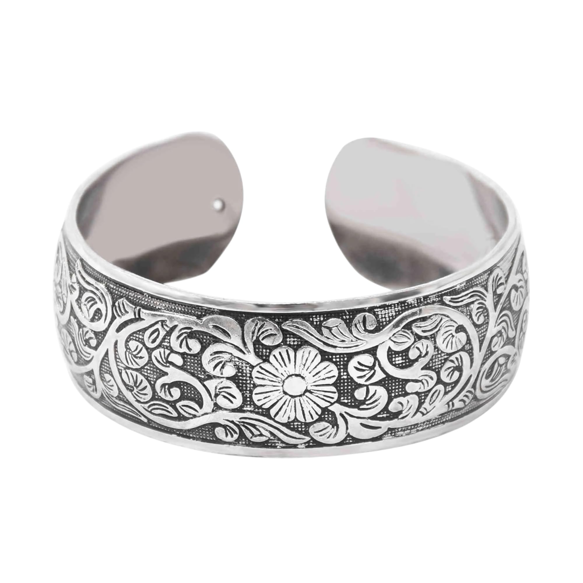 Marea Brava Women's Vintage Floral Carved Bracelet – Adjustable Open Bracelet Silver Alloy Bohemian Ethnic Retro Spiral Design Fashion Jewellery 25 g