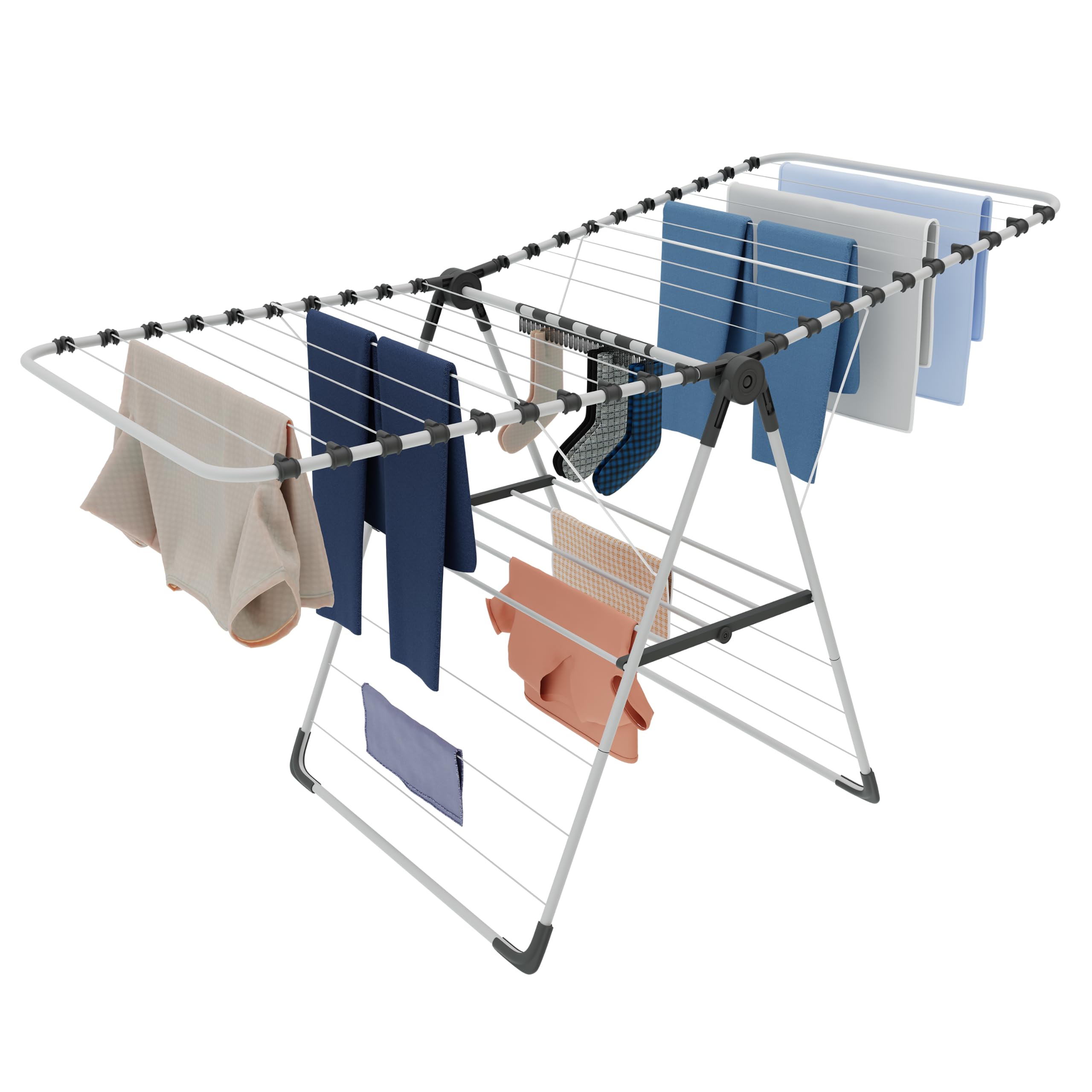 Knight 22.5m Wing Clothes Airer, Large Foldable Laundry Drying Rack, Winged Clothes Horse with Multiple Drying Levels, Detachable Sock Hanger, Anti-Slip Feet, Indoor Clothes Drying Stand (White)