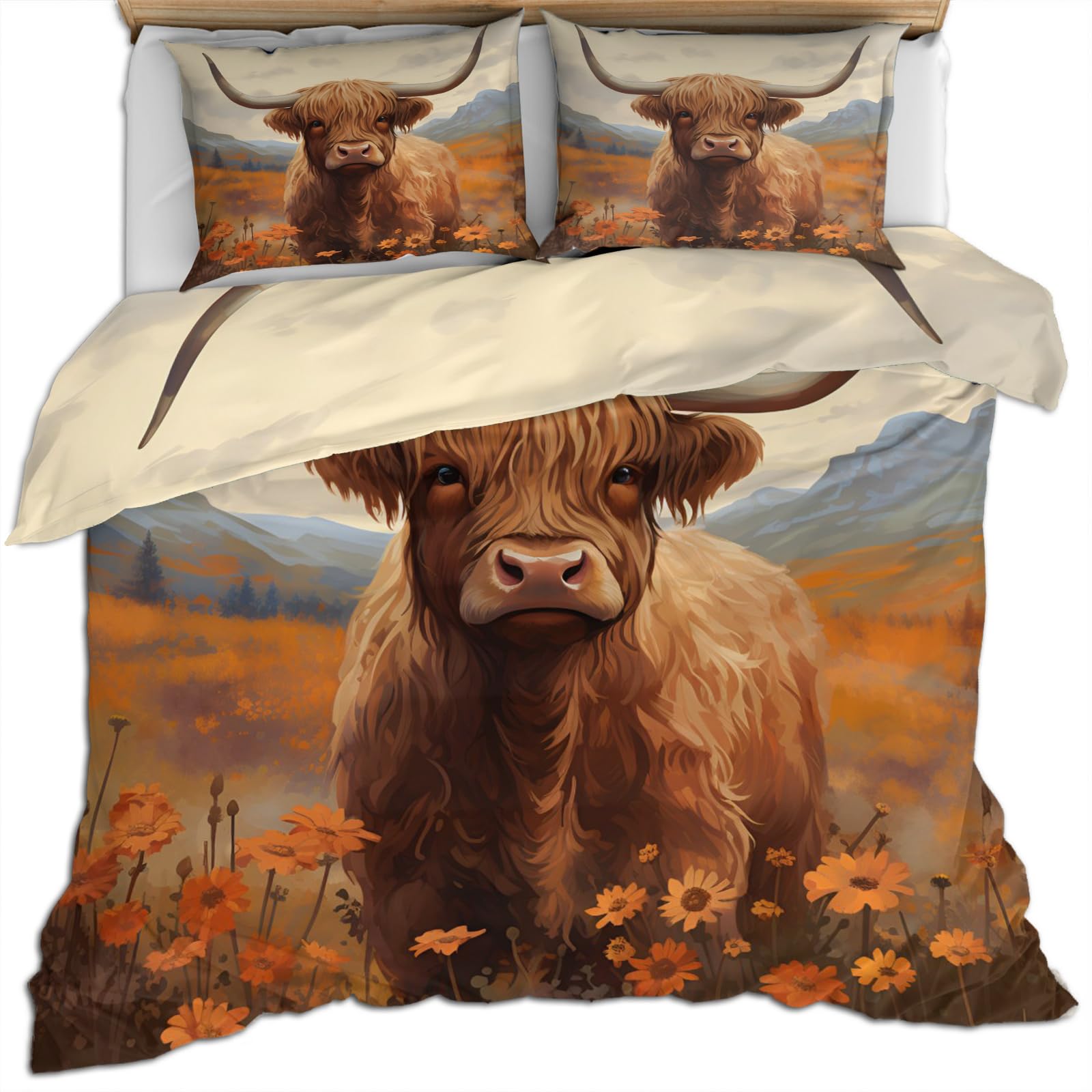 Housse de couette Highland Cattle respirante contre la chaleur nocturne toutes saisons