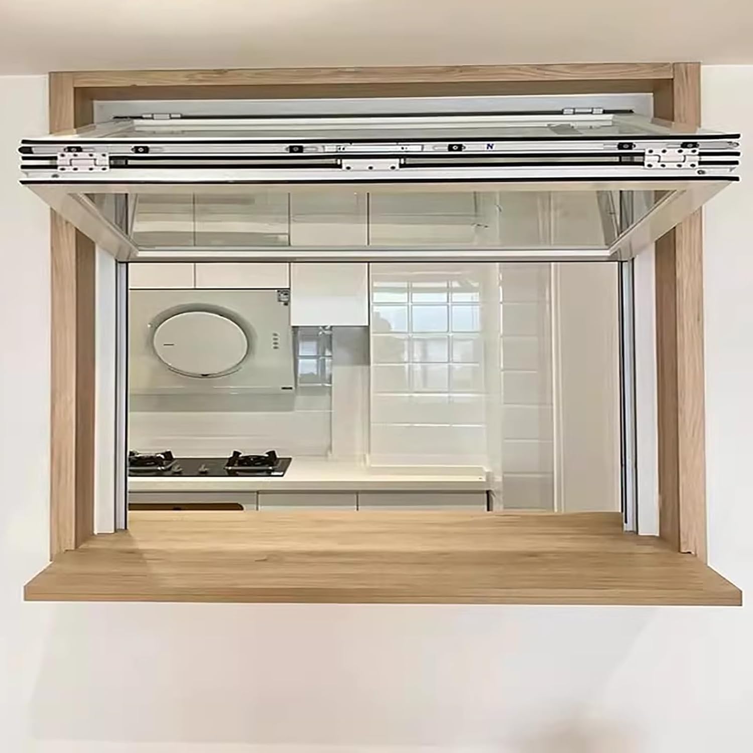 Folding Sliding Concession Window, White Aluminum Alloy Manual Dining Food Serving Windows, with 5MM Reinforced Glass, Drop Down Window for Food Truck(32x32in/81x81cm)
