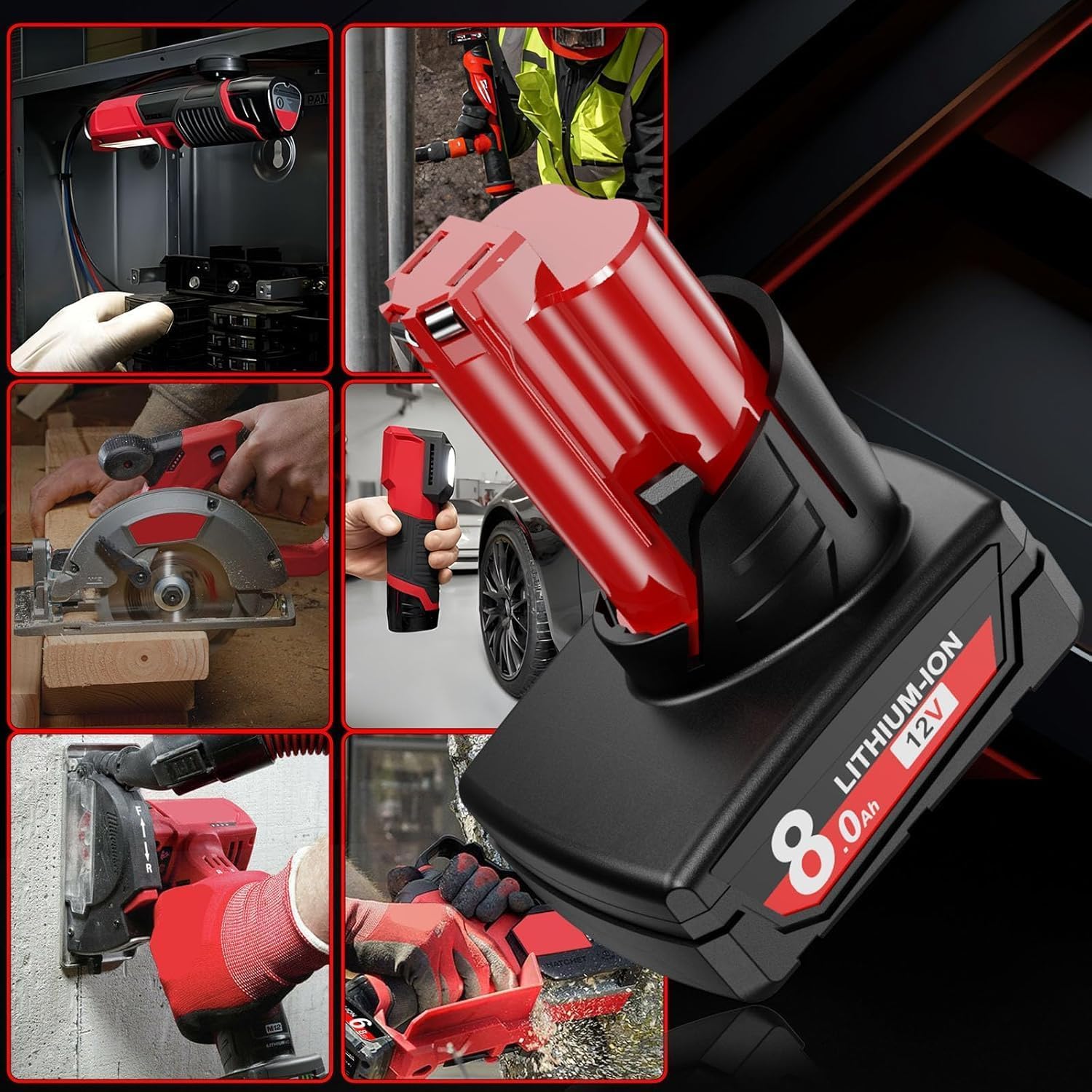 2X12V 8.0Ah Batería de Iones de Litio para Milwaukee M12 XC | 48-11-2411 48-11-2420 48-11-2401 48-11-2402 48-11-2401 Herramientas inalámbricas