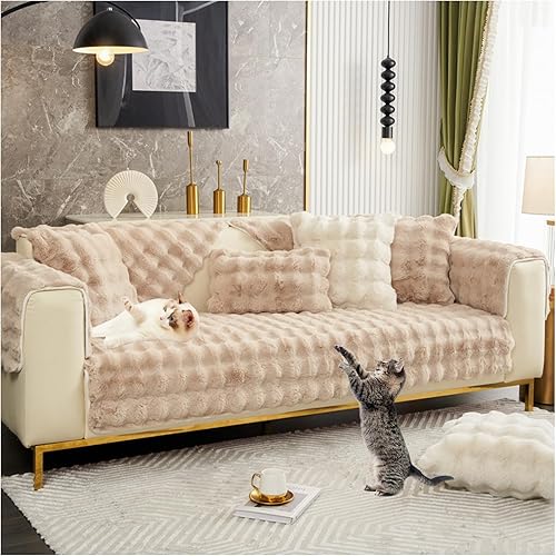 Miniatura 9 de Cojín grueso de felpa de conejo para sofá, funda para sofá de esquina de 3214 plazas, protector de muebles de piel sintética súper suave lavable
