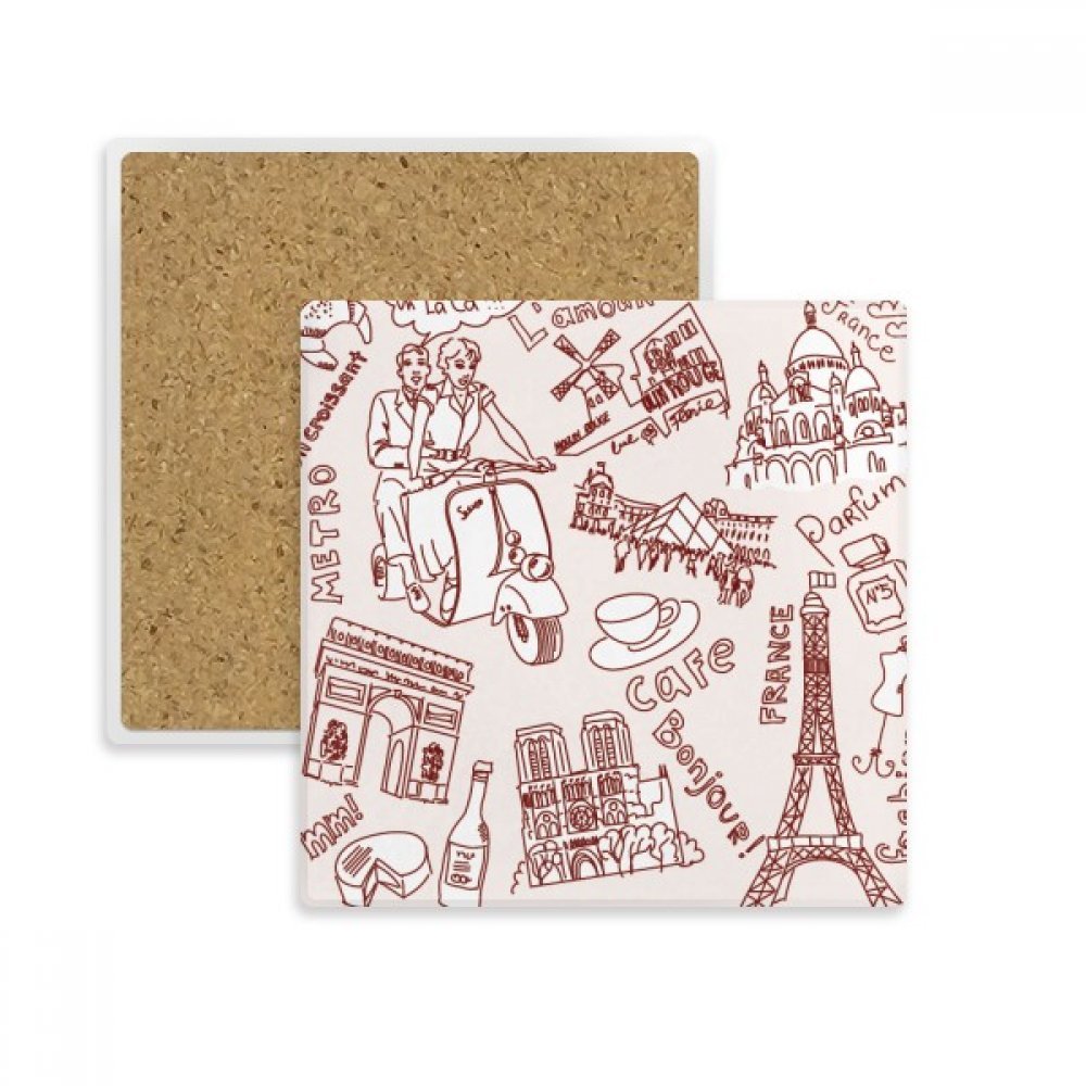 Coaster Tour Eiffel et Louvre dessous de verre absorbant multicolore pour tasse