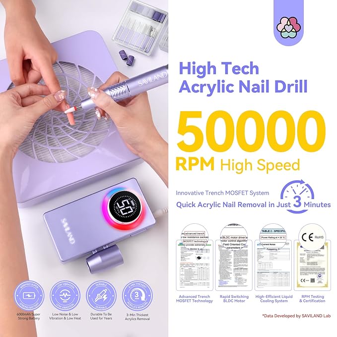 Kit de Manicura Saviland 50000RPM Inalámbrico 6000mAh miniatura 3