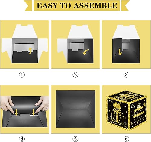 Miniatura 6 de 3pcs 40th Birthday Decorations Boxes for Men Women, Black Gold Happy 40 Birthday Balloons Boxes Party Supplies, 40 Year Old Bday Theme Cardboard Box