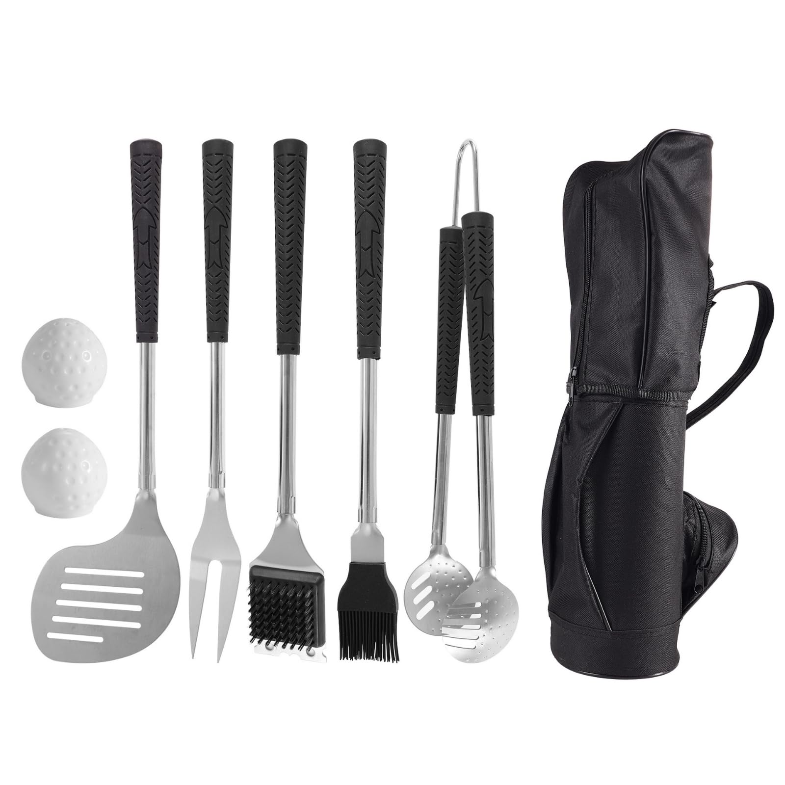 8 Stück Grillwerkzeug-Set mit Tragetasche Langstielig Grillbesteck-Set mit Tragetasche Edelstahl für Grill-Experte, Camping-Enthusiast, Grillvergnügen, Schwarz
