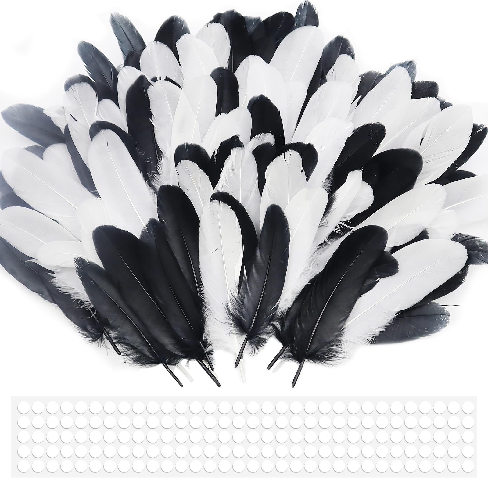Lot de 200 Plumes Artisanales 10 à 17 cm Plume Decoration Plumes Loisirs Creatifs Plume d'oie Naturelle Plumese Noires et Blanche pour Attrape Rêves Mariages Bricolage Costumes