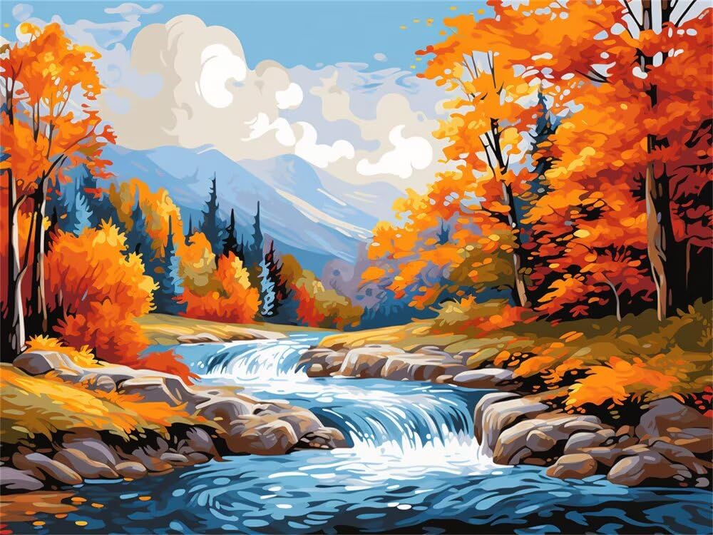 Pintar por Numeros Paisaje Fluvial, DIY Pintura por Numeros Adultos Otoño 90x60 cm, Cuadros para Pintar por Numeros con Pinceles y Pinturas Acrílicas para Decoración de Pared Hogar (Sin Marco) -YH323
