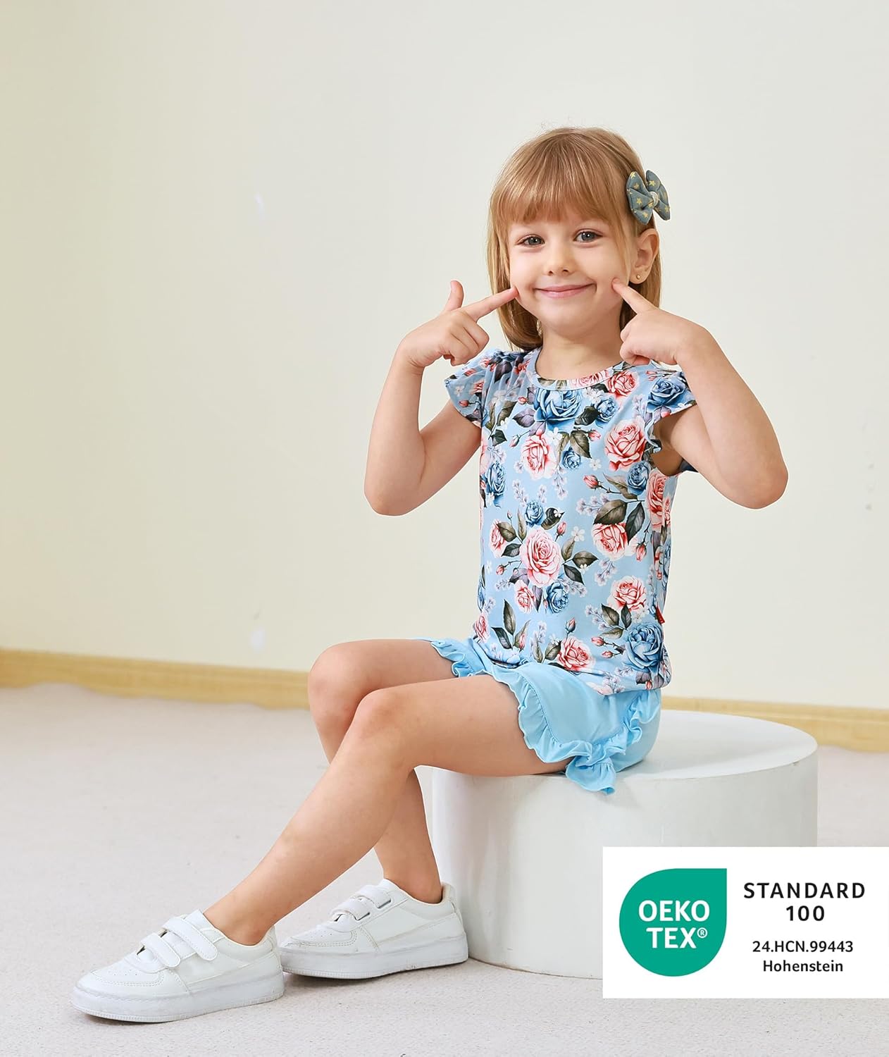 Toddler Kid Girls Summer Outfits Ruffled Cap Sleeve Shirt and Shorts Set, Viscose from Bamboo - Image 6