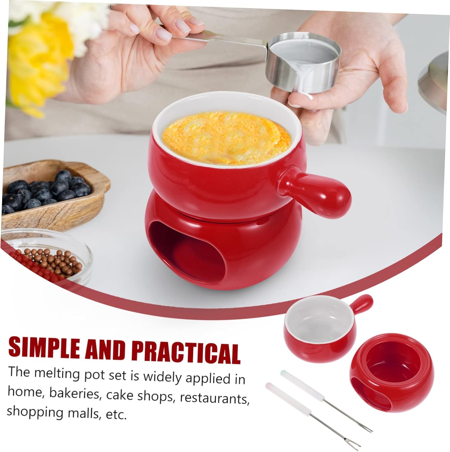 1set Melting Pot Kit Ceramic Cheese Fondue Set Sturdy for Long Term for Family Friends