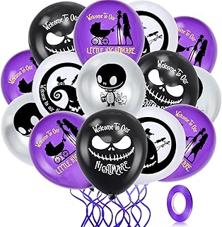 Welcome Little Nightmare Baby Shower Balloons Halloween Decorations Balloons,Little Nightmare Party Balloons for Nightmare Theme Halloween Baby Shower Boys Girls Birthday Halloween Party Decorations