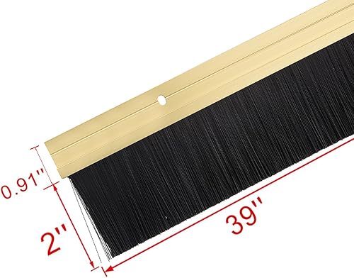 Miniatura 2 de uxcell Barrido inferior de la puerta aleación de aluminio en tono dorado con cepillo suave de silicona PP negro de 2 pulgadas, 39 pulgadas x 2.6