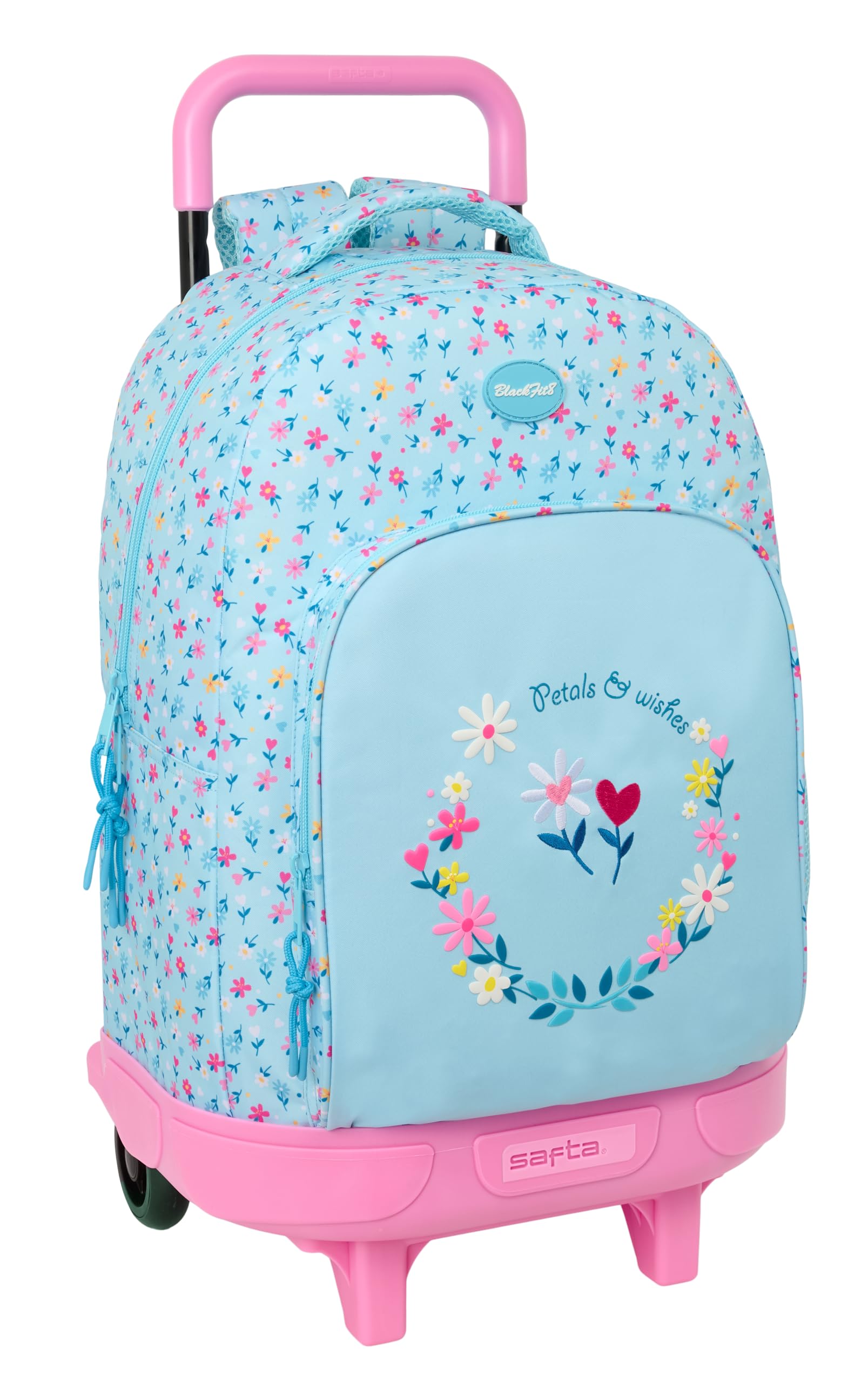 BLACKFIT8 PÉTALOS - Mochila Grande con Ruedas, Compacta, Extraíble, Ideal para Niños de Diferentes Edades, Cómoda y Versátil, Calidad y Resistencia, 33x22x45 cm